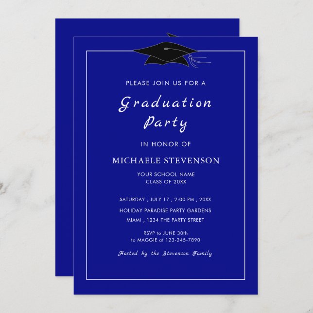 Personalised Blue Graduation Invitation Template (Front/Back)