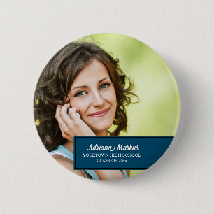 Personalised Blue Graduation School Year Photo 6 Cm Round Badge