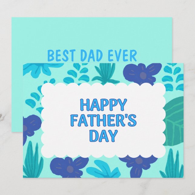 Personalised Blue Green Botanical Father's Day Card (Front/Back)