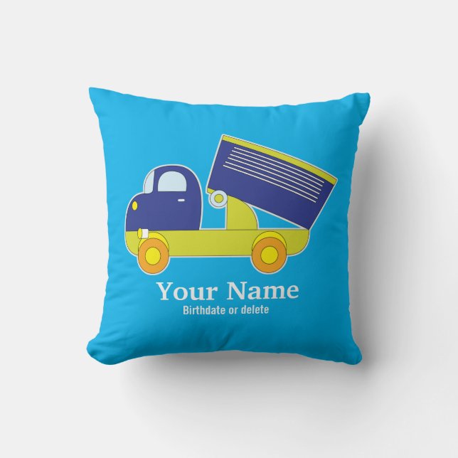 Personalised Blue & Green Construction Dump Truck Cushion (Front)