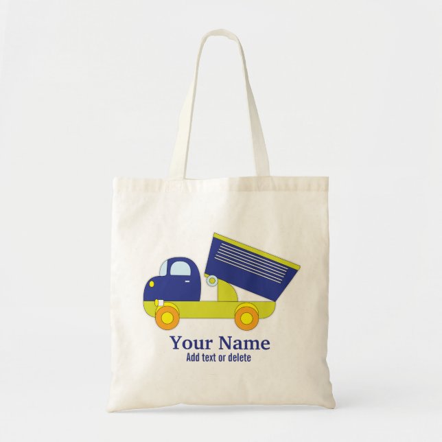 Personalised Blue & Green Construction Dump Truck Tote Bag (Front)