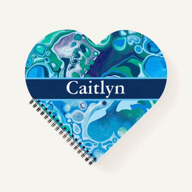 Personalised Blue Green Digital Marble Art     Notebook (Front)