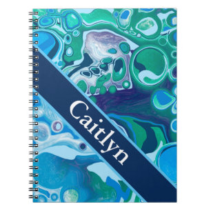 Personalised Blue Green Digital Marble Art      Notebook