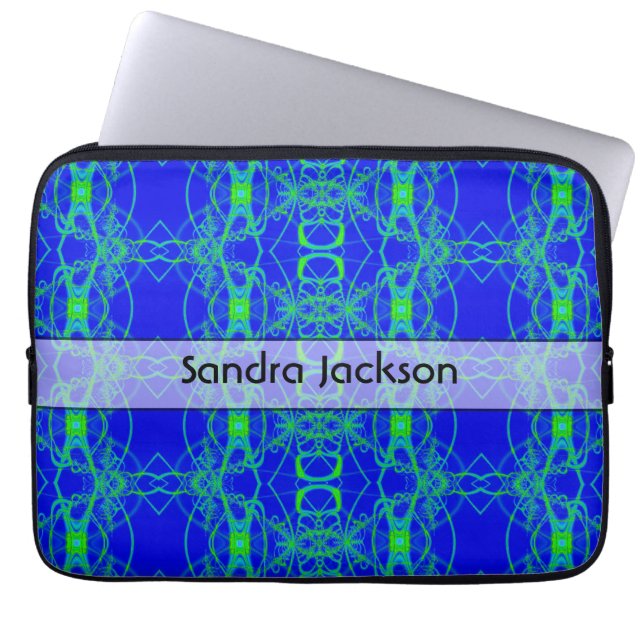 Personalised Blue green lace like abstract pattern Laptop Sleeve (Front)