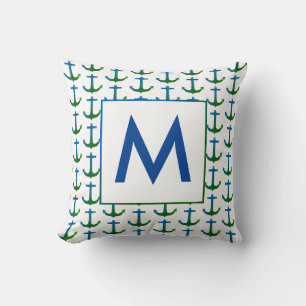 Personalised Blue Green Nautical Anchor Cushion