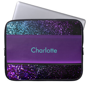 Personalised Blue Green Purple Glitter Laptop Bag