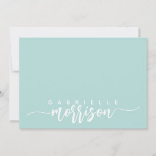Personalised blue green script Name Flat Note Card