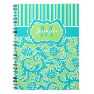 Personalised Blue Green White Striped Notebook
