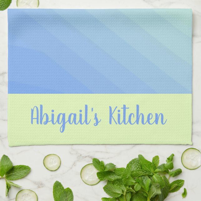 Personalised Blue Green Yellow Ombre Stylish Tea Towel (Folded)