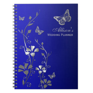 Personalised Blue, Grey Butterfly Floral Notebook