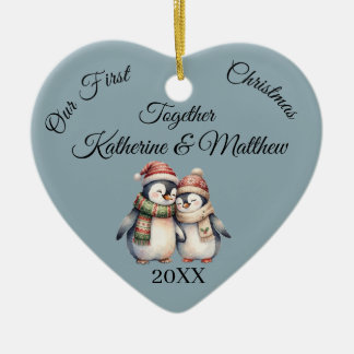 Personalised Blue Grey Christmas Together Couples Ceramic Ornament