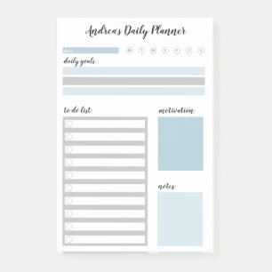 Personalised Blue Grey Daily Planner Post-it Notes