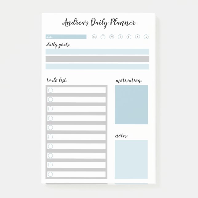 Personalised Blue Grey Daily Planner Post-it Notes (Front)