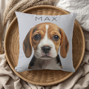 Personalised Blue Grey Dog Photo & Name Cushion
