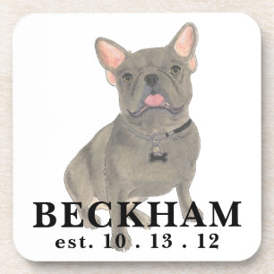 Personalised Blue Grey Frenchie French Bulldog Coaster