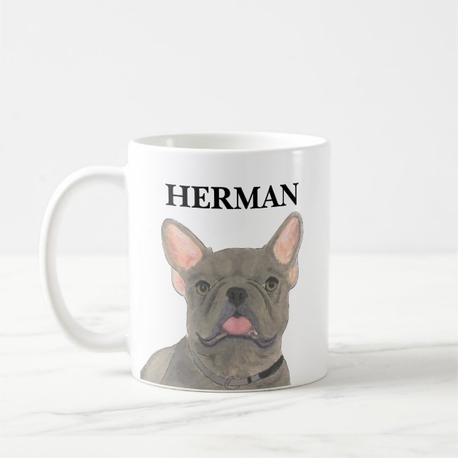 Personalised Blue Grey Frenchie French Bulldog Coffee Mug (Left)