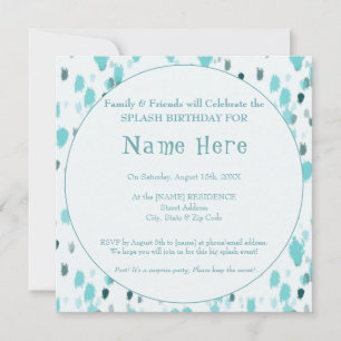 Personalised Blue & Grey Fun Big Splash Birthday   Invitation