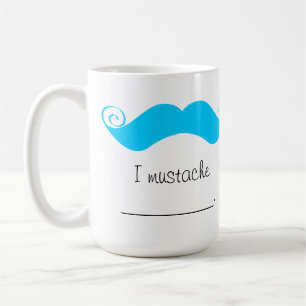 Personalised Blue Handlebar Moustache Stache Coffee Mug