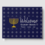 Personalised Blue HANUKKAH Welcome Guest Book<br><div class="desc">Personalised Blue HANUKKAH Welcome Guest Book with Star of David all-over pattern. Keep the memories of your special gatherings alive by collecting your guests' thoughts in this subtly stylish dark blue and grey Hanukkah Guest Book. The placeholder text is CUSTOMIZABEL, so you can change the description, eg. to your family...</div>