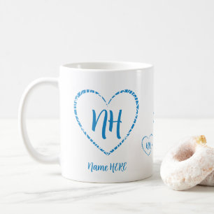 Personalised Blue Heart Charms, Monogram & Name Coffee Mug