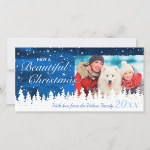 Personalised Blue Holiday Christmas Photo Cards