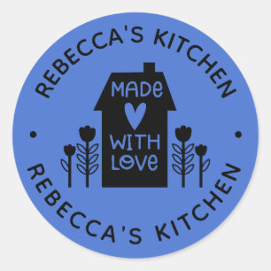Personalised Blue Homemade With Love Classic Round Sticker