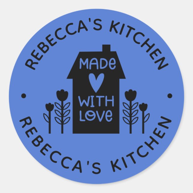 Personalised Blue Homemade With Love Classic Round Sticker (Front)