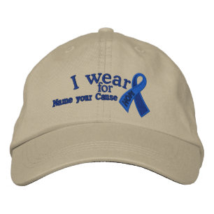 Personalised Blue Hope Ribbon Awareness Your Text Embroidered Hat