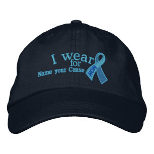 Personalised Blue Hope Ribbon Awareness Your Text Embroidered Hat