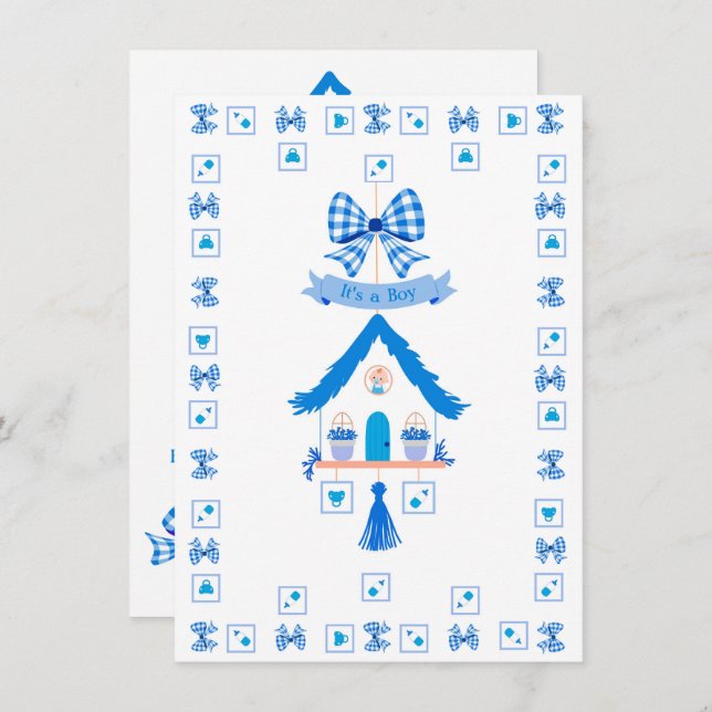 Personalised Blue House It's a Boy Baby Shower Invitation (Front/Back)