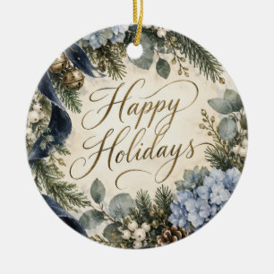 Personalised Blue Hydrangea Botanical Christmas Ceramic Ornament