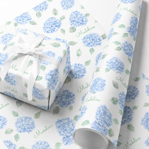 Personalised Blue Hydrangea Bridal Shower Gift Wrapping Paper