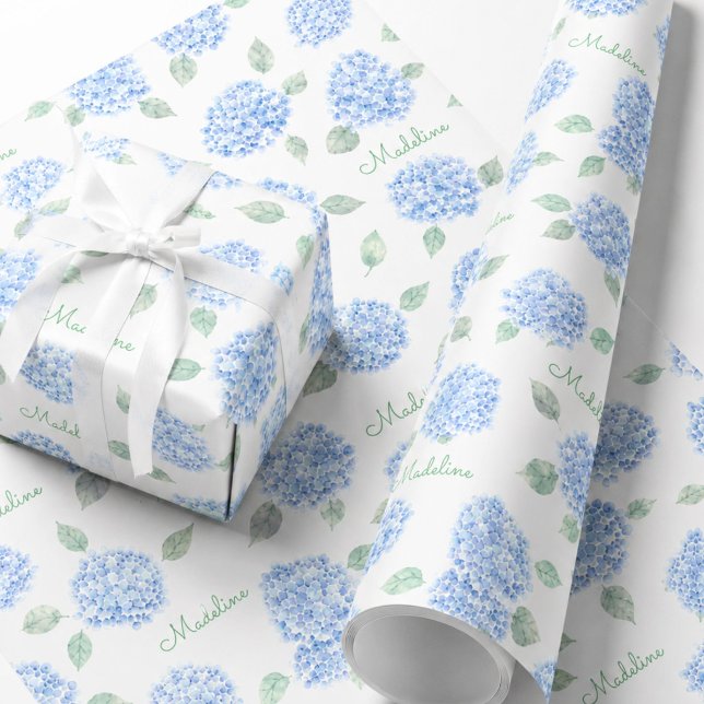 Personalised Blue Hydrangea Bridal Shower Gift Wrapping Paper (Creator Uploaded)
