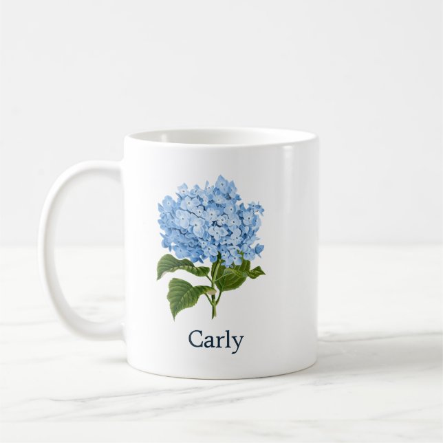 Personalised Blue Hydrangea Coffee Mug (Left)
