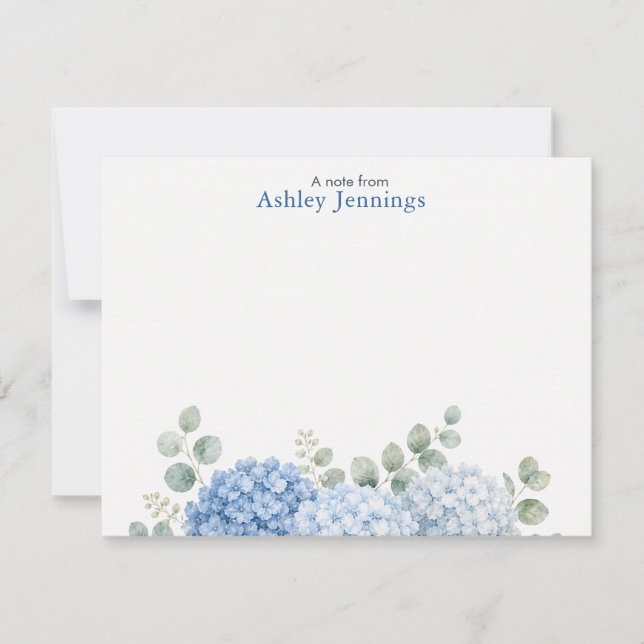 Personalised Blue Hydrangea Note Cards (Front)