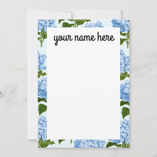 Personalised Blue Hydrangea Notecards (Front)