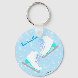 Personalised Blue Ice Skates Cute Kawaii Figure Key Ring