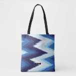 Personalised Blue Ikat Chevron Pattern Bridesmaid Tote Bag<br><div class="desc">Chic stylish ikat tribal chevron pattern design in shades of blue and white with personalised name,  great personalised bridesmaid gifts</div>