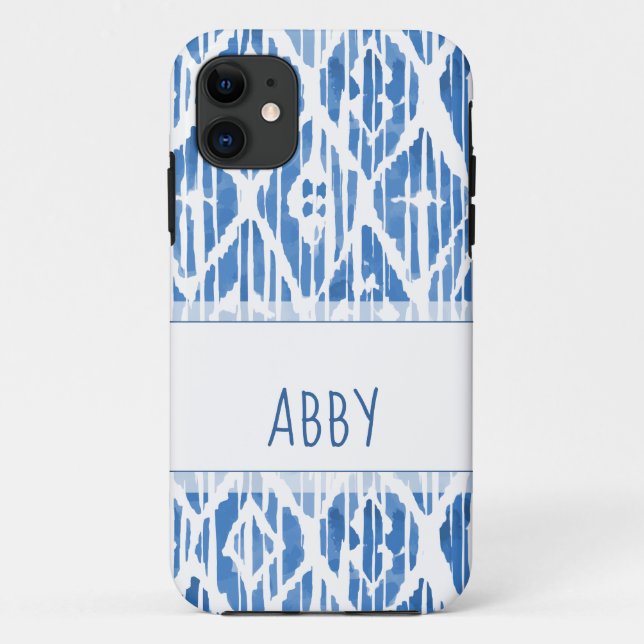 Personalised Blue Ikat Pattern Case-Mate iPhone Case (Back)