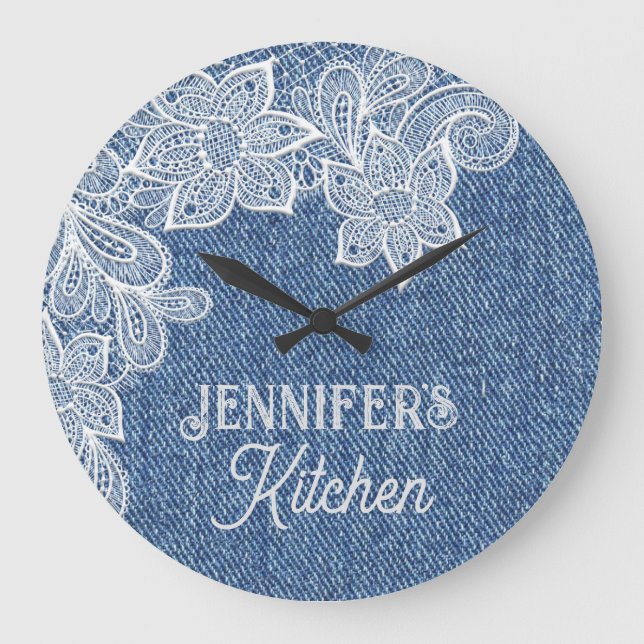 Personalised Blue Jean Kitchen Wall Clock (Front)