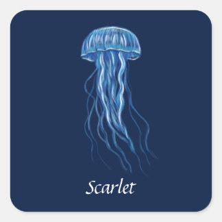 Personalised Blue Jellyfish illustration design  Square Sticker