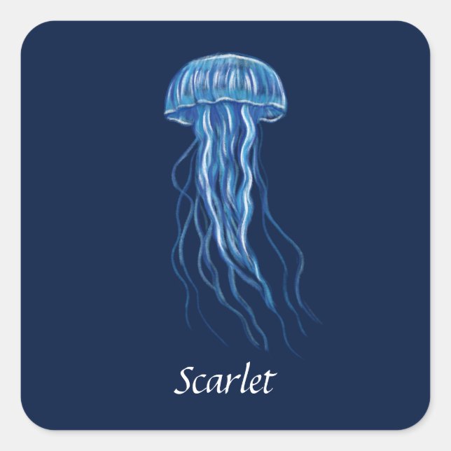 Personalised Blue Jellyfish illustration design  Square Sticker (Front)