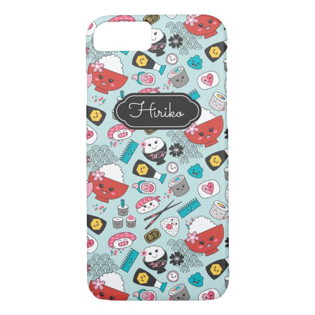 Personalised Blue Kawaii Sushi Case-Mate iPhone Case (Back)
