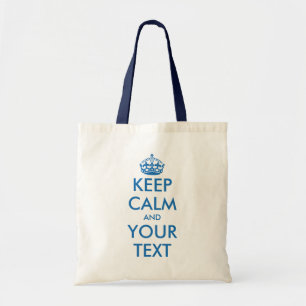 Personalised blue keep calm and your text tote bag