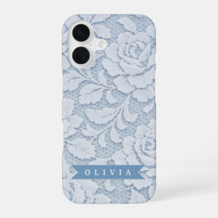 Personalised Blue Lace Floral Elegant Romantic iPhone 16 Case