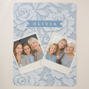 Personalised Blue Lace Floral Elegant Romantic Sherpa Blanket