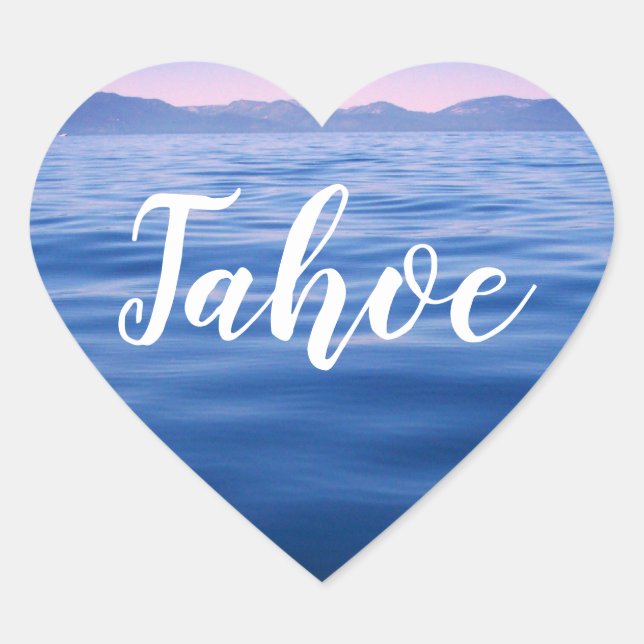 Personalised Blue Lake Tahoe Water Photo Heart Sticker (Front)