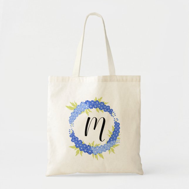 Personalised Blue Larkspur Floral Tote Bag (Front)