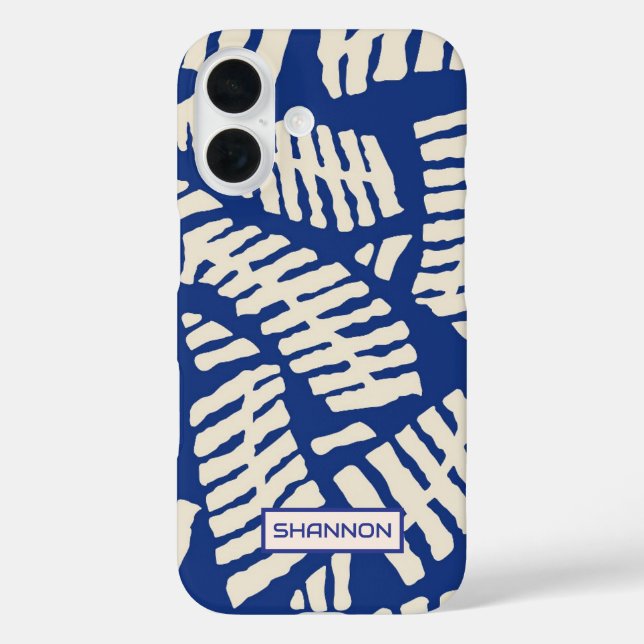 Personalised Blue Leaf Pattern iPhone Case (Back)