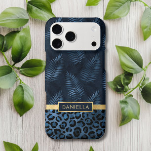 Personalised Blue Leopard Print Tropical Floral